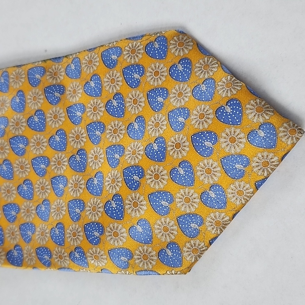 Villa Bolgheri Yellow and Blue Pattern Silk Italian Made Neck Tie